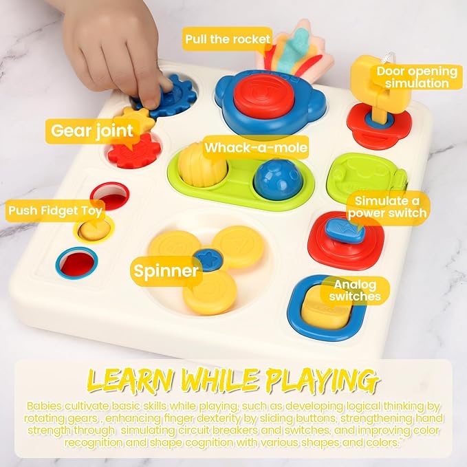 Montessori Busy Board Toy for 1-2 Year Old, Toddler Busy Toys with Music&Light, Busy Board for 1 Year Old,Toddler Educational Toys, Preschool Learning Activities Travel Toy for 1 2 3 4 Boys&Girls
