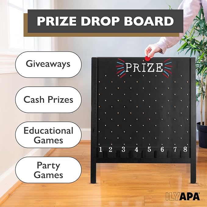 Ilyapa Board - Large Portable Prize Drop Game for Events and Trade Show - 27.5 x 41 Inch Double Sided - Wooden A-Frame Chalkboard Sign, Eraser