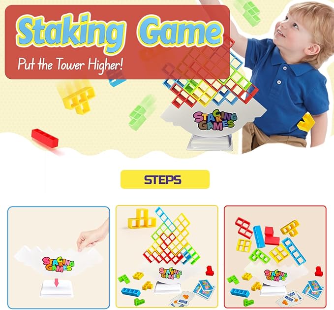 32 Pcs Tetra Tower Stacking Game, Fun Balance Building Blocks Board Games for Kids Adults Family Party, Toys Gifts for Boys Girls Ages 3-12