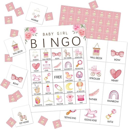 Shower Games Bingo Party Game for Gender Reveal Party Pregnancy Announcement 24 Players Bingo Game Cards Party Games Favors Decor for Friends Family Party Holiday Activities Supplies Bingo Game- JK107