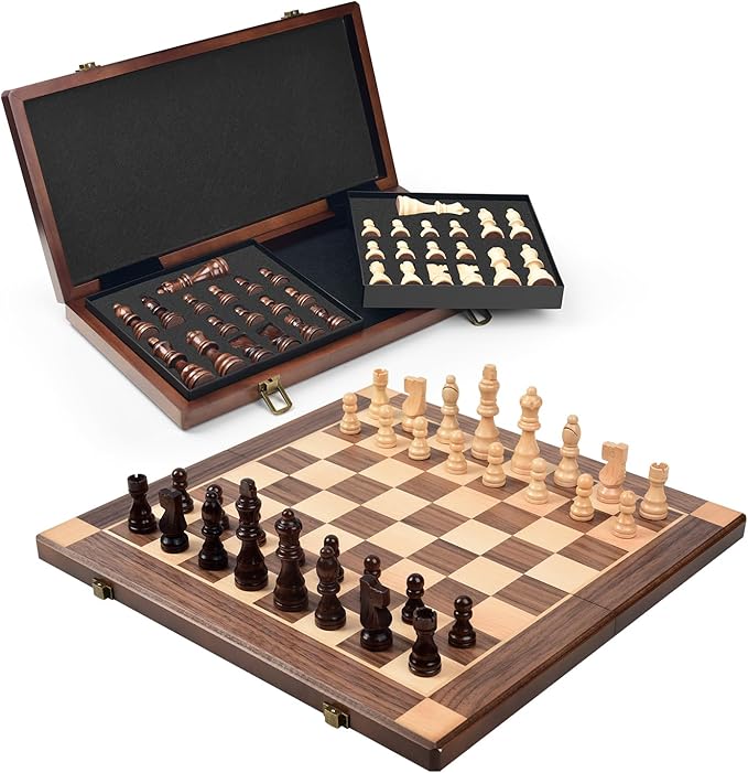 15” Magnetic Wooden Chess Set with Removable Chess Piece Case, KEEPRAE Folding Travel Chess Board Game for Adults & Kids, Tournament & Beginner