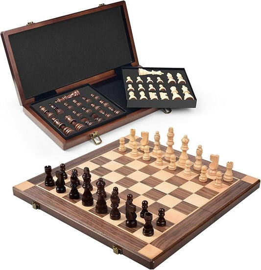 15” Magnetic Wooden Chess Set with Removable Chess Piece Case, KEEPRAE Folding Travel Chess Board Game for Adults & Kids, Tournament & Beginner