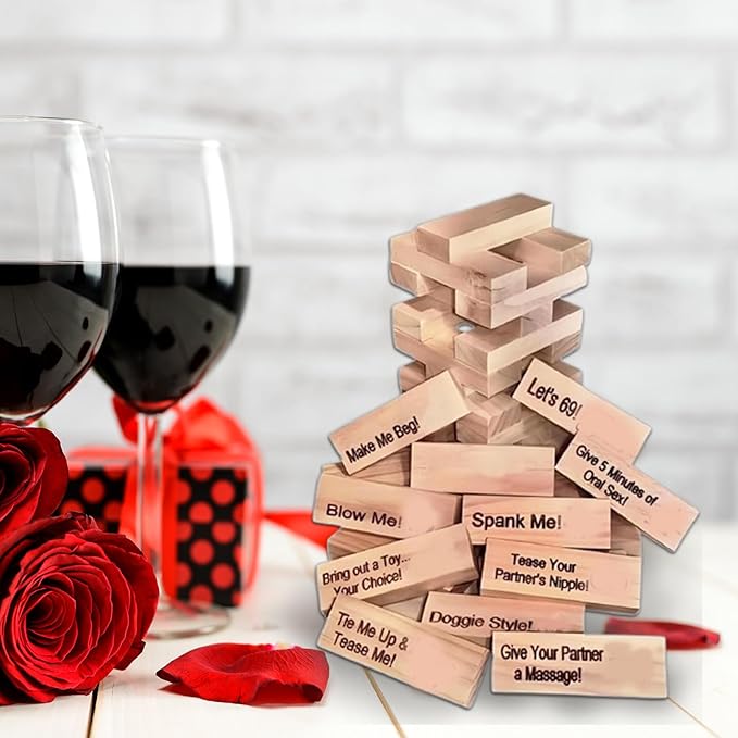 48pcs Wooden Tumble Tower Games - Couple Game Blocks,Party Night Block,Fun Valentine's Day Gift,Lover Drunkingm and Stacking Block for Date Night Party Game
