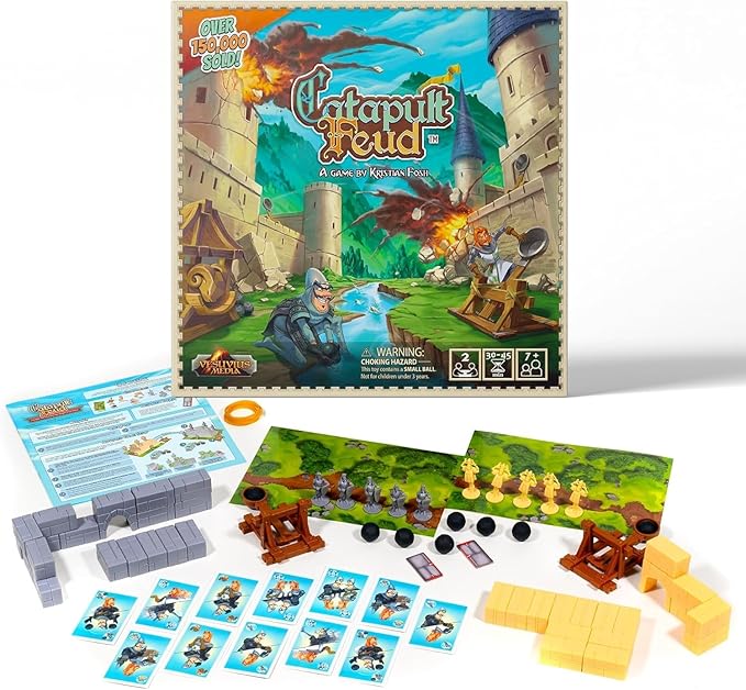 Catapult Feud Board Game – Fun Family Strategy Game for Kids & Adults 7+ – Build Castle Defenses & Launch Epic Battles – Durable – 20-Min Playtime