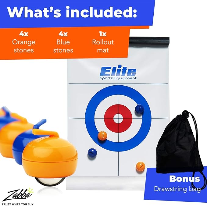 Elite Sportz Equipment Curling Game - Tabletop Games for Adults, Kids & Families - 4 Ft x 1 Ft Mat for Indoor Fun w/Bonus Travel Bag - Ages 6 & Up