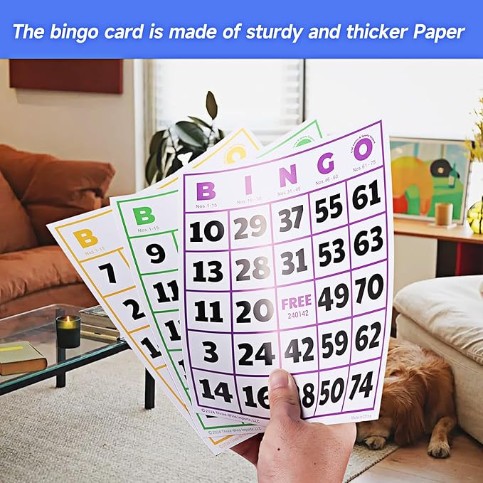 GSE Games & Sports Expert 50-Pack Jumbo Multi-Color Bingo Cards, Large Font Numbers, Reusable Bingo Cardboard for Large Groups, Family/Friend Parties, Game Nights