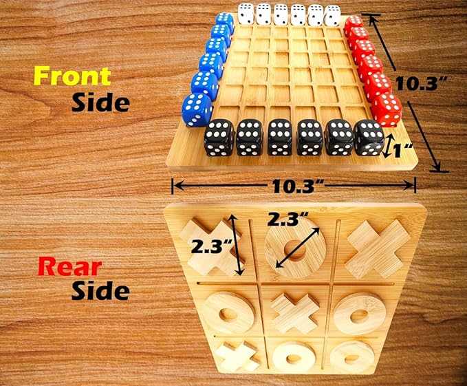 Dice Battle and TicTacToe Dual Sides Board Games, Wooden Coffee Table Games for Adults, 2~4 Player Bar Dice Games, Indoor Tabletop Game & 4 Players Wood Table Top Dice Game (Dual(2~4)/Log)
