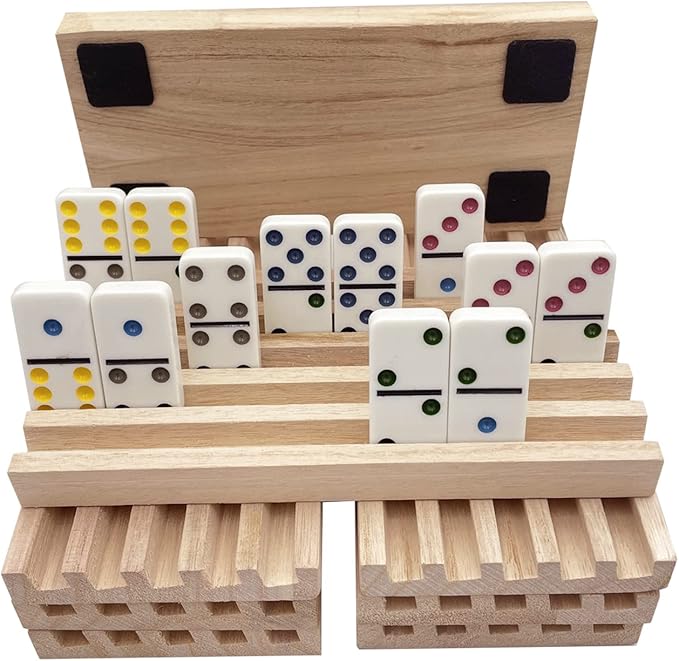 Mexican Train Domino Trays Set of 8,Natural Wood Domino Racks, Domino Tiles Holders,Double 12 Tiles Holder,Chickenfoot and Other Dominoes Games,Dominoes NOT Included