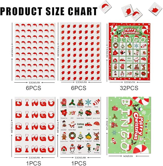 CCINEE Christmas Bingo Game for Kids,Xmas Bingo cards for Adults Large Group Activities Party Favor Supplies,32 Players