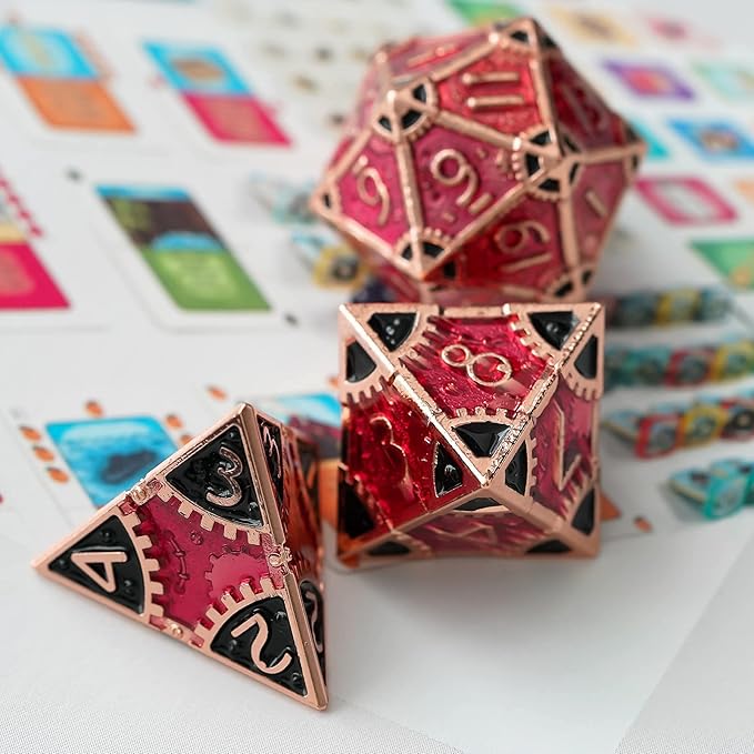 UDIXI Metal DND Dice Set, 7-Die Polyhedral D&D Dice Set for Dungeons and Dragons Role Playing Game, d and d (Red Copper-Red Black)