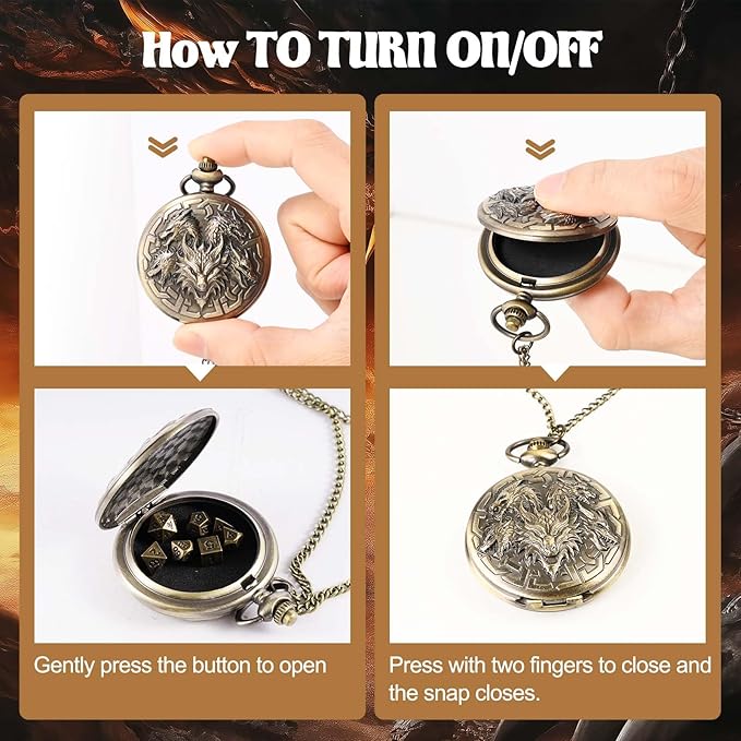 D&D Dice Set,7PCS Metal Dice for Dungeons and Dragons,Mini Dice Set with Pocket Watch Case,Role Playing Board Games Accessories (Dragon, Bronze)