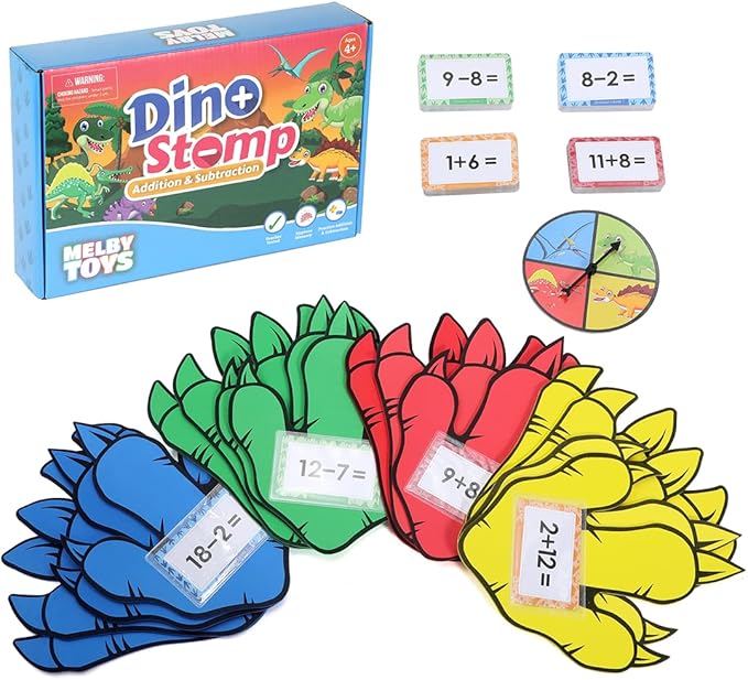Dino Stomp Math Games for Kindergarten - Subtraction & Addition Flashcards for Kids 5-7