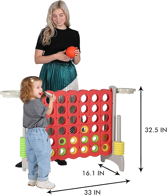 SDADI Giant 33 Inch 4-in-A-Row Hoop Connect Strategy Game and Basketball Indoor/Outdoor Family Fun Board for Toddlers, Kids, Adults, Gray and Red