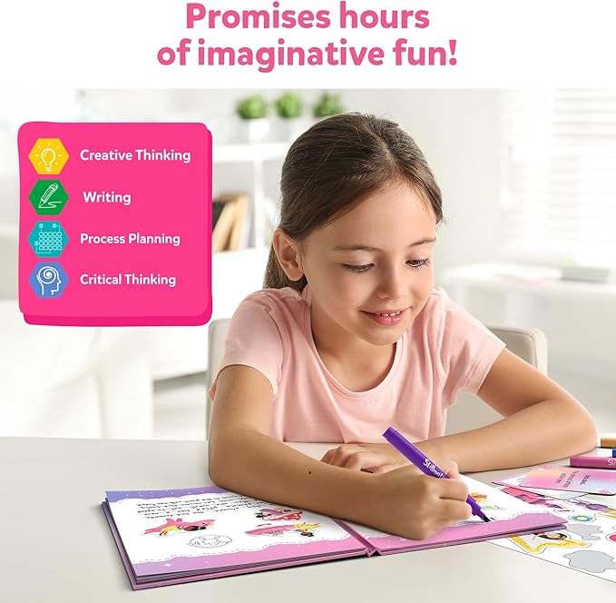Skillmatics Storybook Art Kit - Unicorn & Princesses Art Kit for Kids, Write & Create Fairytale Stories, Creative Activity for Girls & Boys, DIY Kit, 300+ Stickers, Gifts for Ages 5, 6, 7, 8, 9, 10