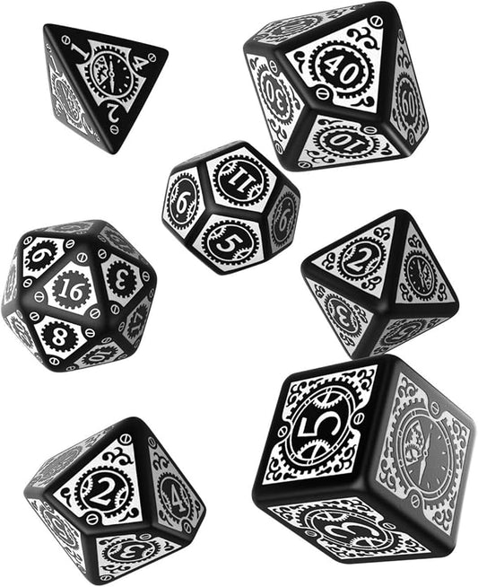 Q-Workshop Steampunk Clockwork Black & White Dice Set (7) Board Games