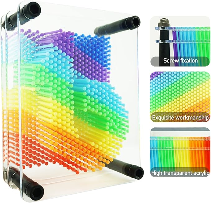 3D Pin Art Sensory Toy Size 5x3.7 Inches Needles Pin Impression Toy Intellectual Fun Rainbow Toys, Transparent