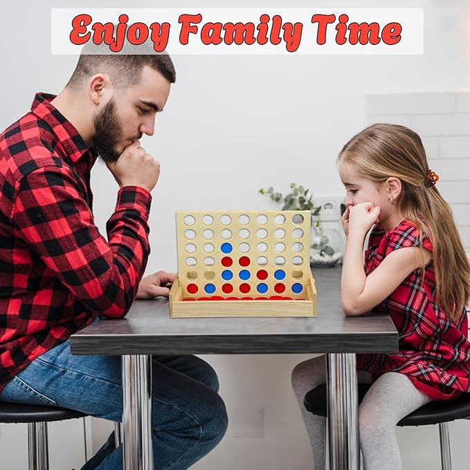4 in a Row Wooden Connect Board Game, Foldable Line up 4 Game, Classic Strategy Family Fun Toy, Wood Connect Game for Kids and Adults (Travel Size)