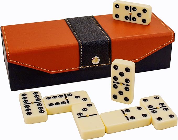 Dominos Set for Adults, Dominoes Set for Kids and Adults, 28 Ivory Jumbo Domino Tiles Double 6 - Classic Board Games for Family & Travel, Leatherette Case