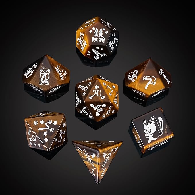 UDIXI Gemstone Dice Set D&D Tiger's Eye Stone Dice with Gift Case for Dungeons and Dragons Tabletop Game