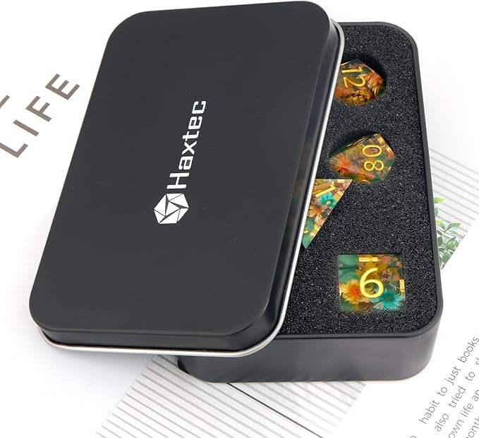 Haxtec DND Dice Set Sharp Edge Resin Dice Set with Dice Case, Flower D and D Dice, Polyhedral D&D Dice Set for Dungeons and Dragons TTRPGs DND Gift, Green