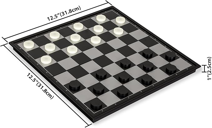 2 in 1 Travel Magnetic Chess and Checkers - 12.5"