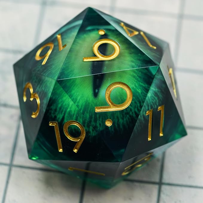 Dungeons and Dragons DND Dice D20, Moving Eyeball Liquid Core Dice Set D&D 33MM Oversized D20 Single Sharp Edge Resin dice with Gift Case, Polyhedral Dice for Role Playing Game