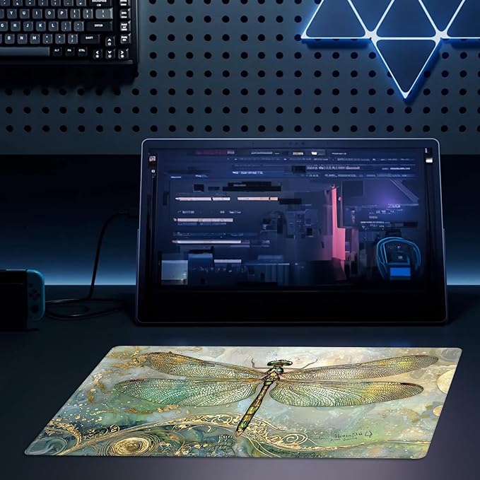 MTG Playmat Size 23.6x13.8in with Storage Bags Portable Playmat TCG and Board Game Mat for Cards Rubber Base Slip-Resistant Mousepad Desk Mat (Dragonfly,No with Zone)