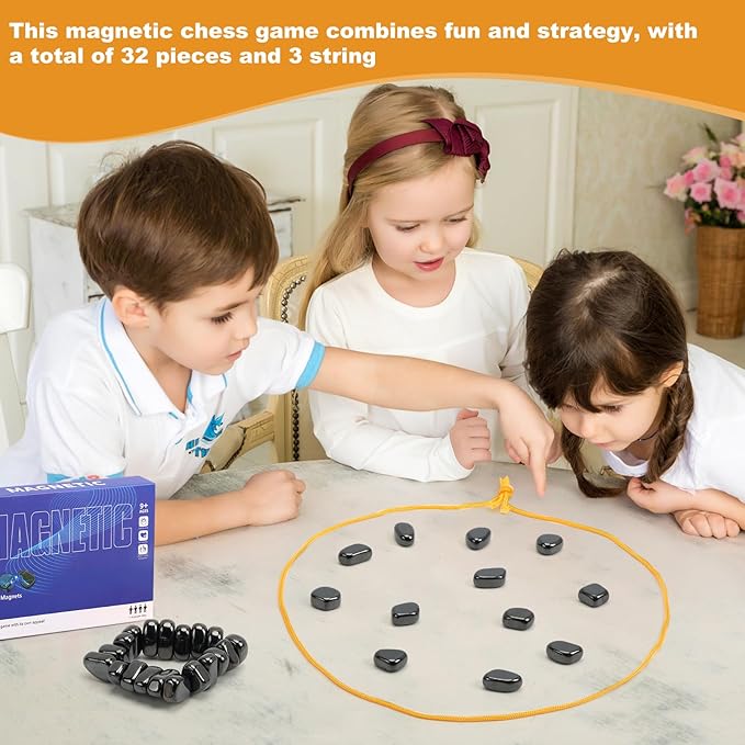 Magnetic Chess Game,32 Stones, 3 String & Portable Storage Bag, Strategy Board Game for Family Night, Use for Kids Adults (Age 9+)