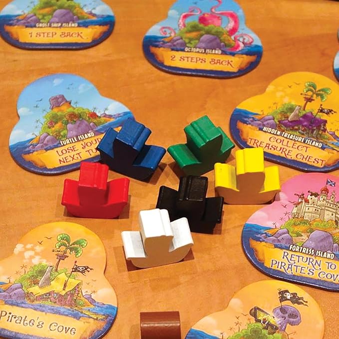 Mystery Island Pirates - Tile Game, by Outset Media, A Wild & Wacky Race for Treasure, Build Your Own Game, Two Games in One Box, Perfect for Family Game Night & Children, for 2-6 Players, Ages 5+