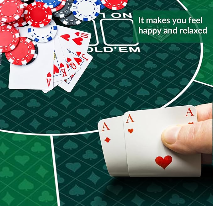 nuveti 24/31/47/55/63inch Round Poker Mat for Texas Holdem | Portable Poker Table Top with Art Deco Layout Print 6-8 Player Game Layout Mat to Play Cards, Poker Games, Blackjack, Casino