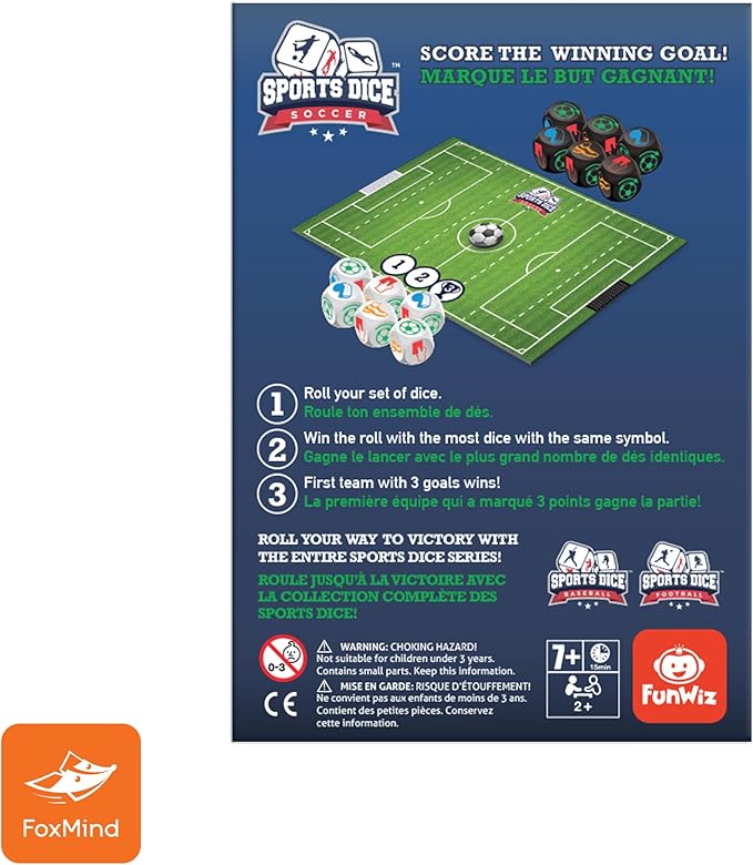 Foxmind Games: Sports Dice, Soccer, Kick it Out of The Stadium, Easy to Learn, Fun to Play, Up to 4 Players, for Ages 7 and up