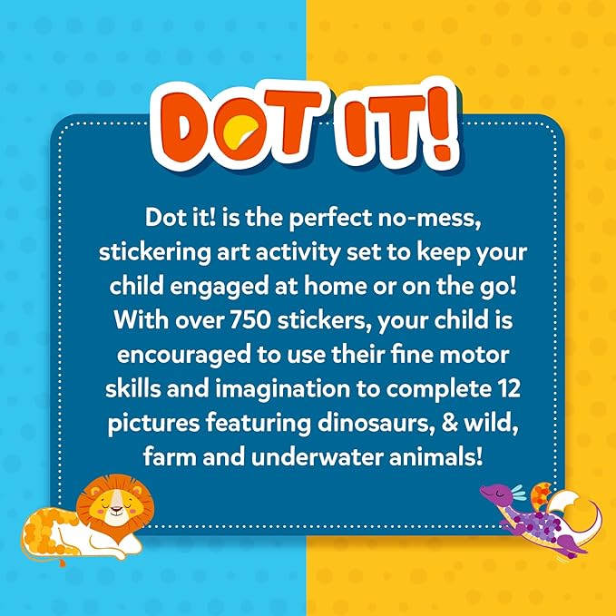 Skillmatics Dot It Sticker Art Activity - Animals & Dinosaurs Combo, Mess-Free Fun for Kids, 750+ Stickers, Craft Kits, DIY Scrapbooking Activity, Travel Toys, Gifts for Ages 3, 4, 5, 6, 7