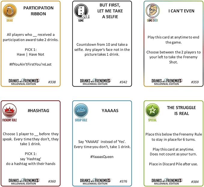 BE game LLC Drinks with FRENEMIES Millennial Edition Party Game | Fun Game for Adults and Teens | Ages 16+ | 3+ Players | Average Playtime 10-60 Minutes | Made by BE Games
