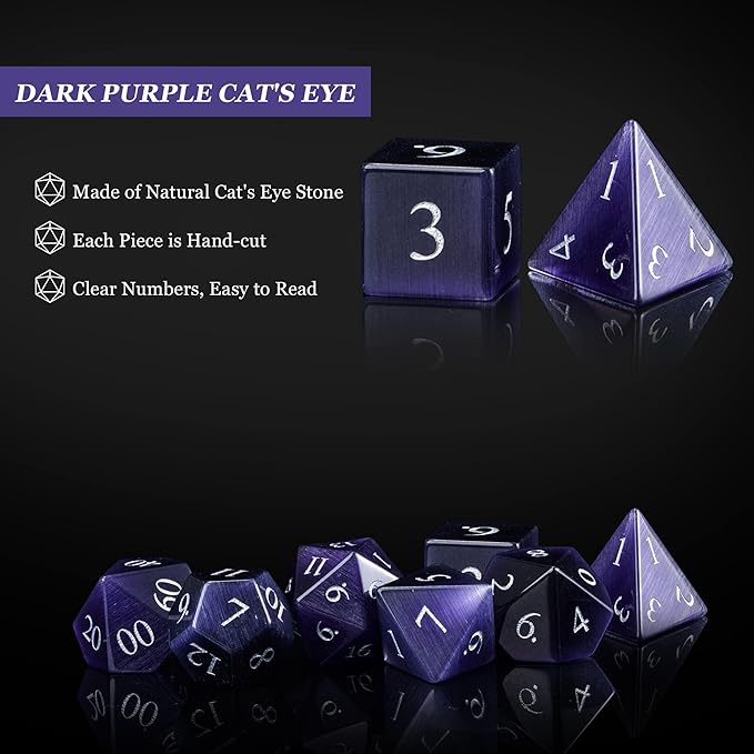 UDIXI Gemstone DND Dice Set 7PCS Cat's Eye Stone D&D Polyhedral Dice for Dungeons and Dragons Role Playing Tabletop Games