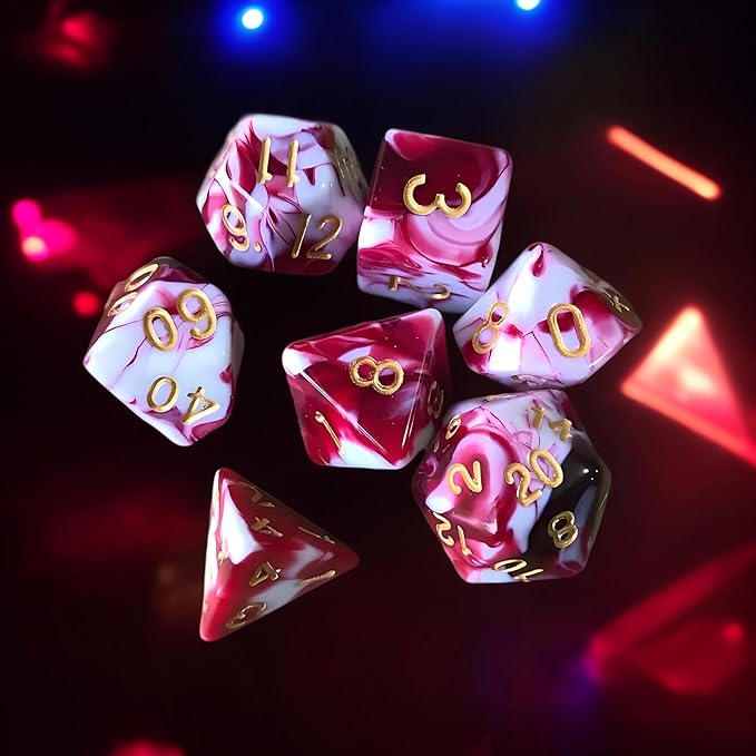 7 Pcs DND Dice Set, AORZOV Polyhedral Dice for Dungeons and Dragons D&D TTRPG MTG Table Role Playing Games(Blood Red Mixed White)