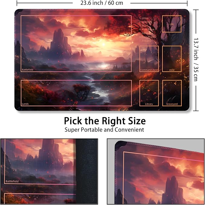 Playmat for MTG, with Free Storage Bags,Game Mat 24 x 14 inches, TCG and Board Game Mat for Cards,Mousepad Desk Mats (Mountain-Auxiliary Combat)
