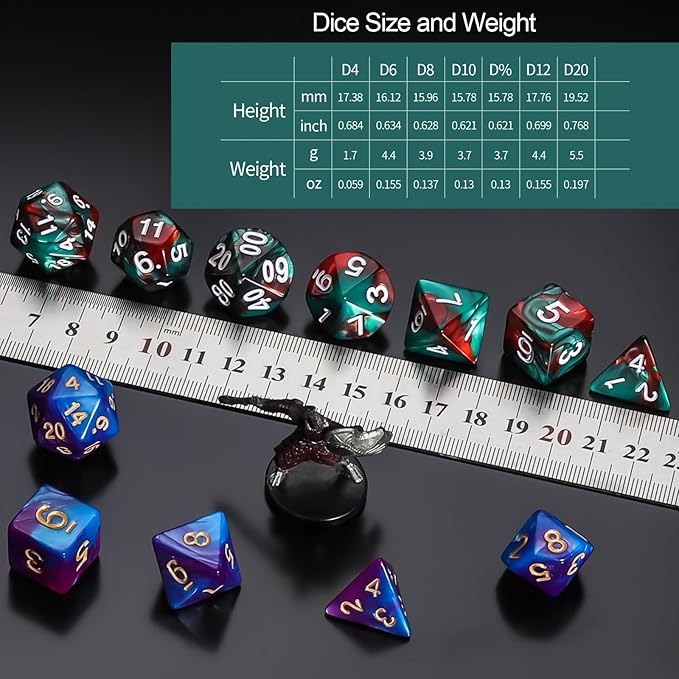 QMay DND Dice Sets - 6 X 7 Polyhedral Dice (42pcs) with 6 Drawstring Bags for Dungeons and Dragons, RPG, MTG,Role Playing Table Game