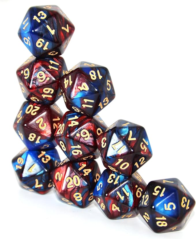 SmartDealsPro 10-Pack 20 Sided Dice D20 Polyhedral Dice for DND RPG MTG Table Game(Blue-Red)