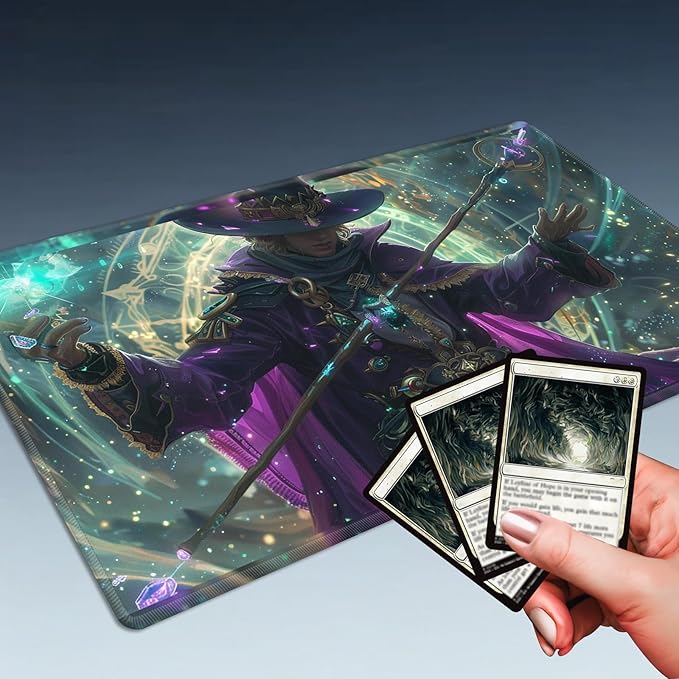 MTG Playmat Size 23.6x13.8in with Storage Bags Portable Playmat TCG and Board Game Mat for Cards Rubber Base Slip-Resistant Mousepad Desk Mat (Mystic,No with Zone)