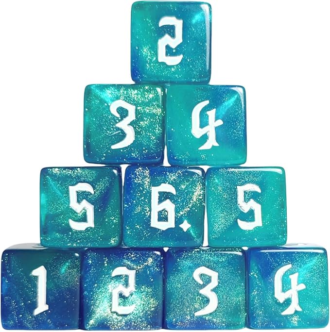 10 PC D6 dice 16mm Acrylic Dice Set for RPG MTG DND Dice Table Games and Board Games (Cyan+Blue)