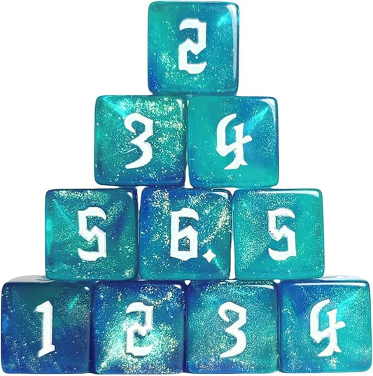 10 PC D6 dice 16mm Acrylic Dice Set for RPG MTG DND Dice Table Games and Board Games (Cyan+Blue)