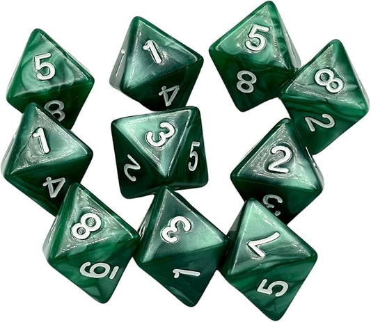 10 Pieces D8 Polyhedral Dice Set - 8 Sided Dice with Numbers | Ideal for Board Games, Classroom Activities, Party Table & Gaming Fun (Color: Green, Size: 1.6cm/0.63in)
