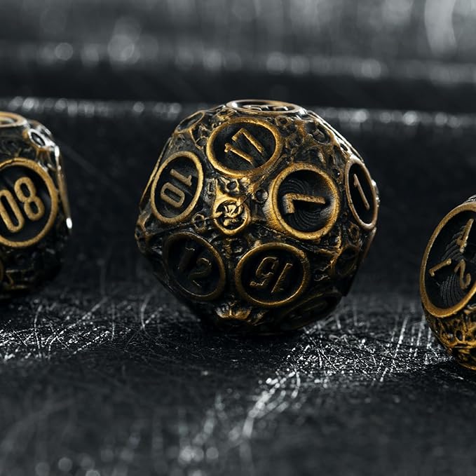 DND dice Set Metal dice Role Playing Metal Polyhedral Dice Dungeons and Dragons Dice (Brass)