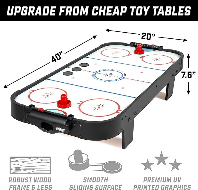 GoSports 40 Inch Table Top Air Hockey Game for Kids - AC Outlet Powered Motor - Black or Oak