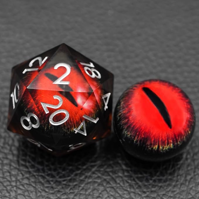 Dungeons and Dragons DND Dice D20, Moving Eyeball Liquid Core Dice Set D&D 33MM Oversized D20 Single Sharp Edge Resin dice with Gift Case, Polyhedral Dice for Role Playing Game