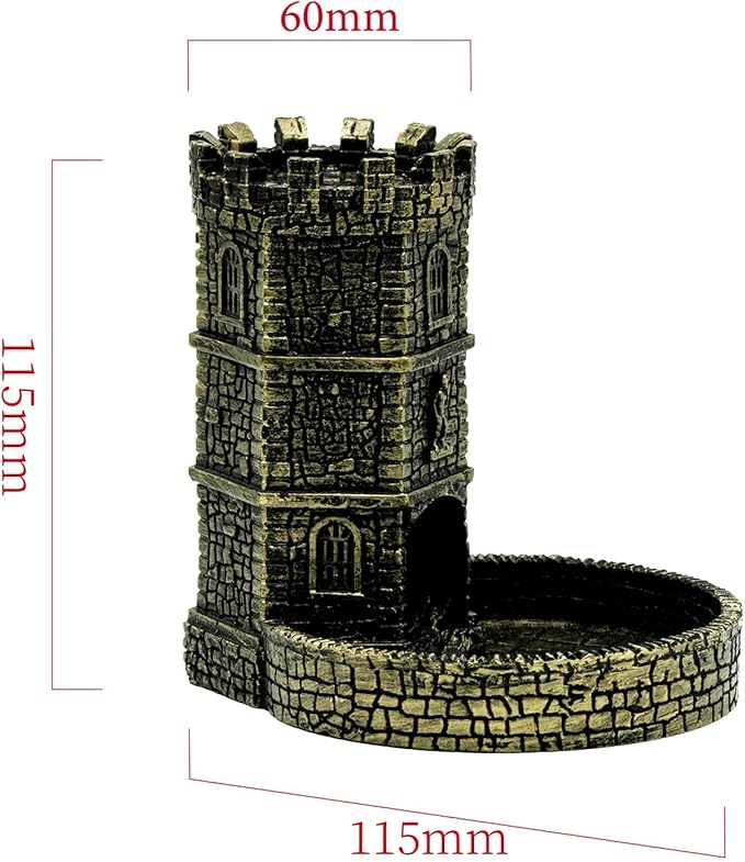 D&D Dice Tower with Tray, Castle Wall Carving DND Dice Rolling Tray for Dungeons and Dragons | Easy Roller Perfect for Board Game, D&D and RPG, (Ancient Golden)