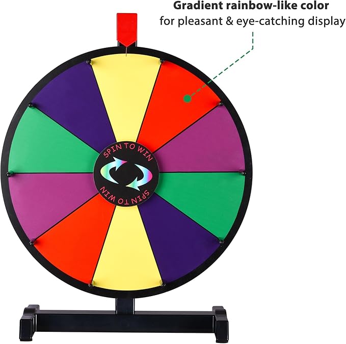 WinSpin 15" Prize Wheel 10 Slots Heavy Duty Editable Tabletop Spinning Wheel with Dry Erase Marker & Eraser for Fortune Game Tradeshow and Carnival, Classic Series