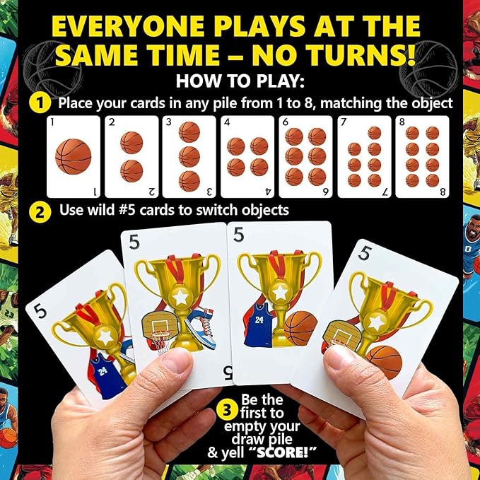 QUOKKA Basketball Fast-Paced Card Game for Kids & Adults – 128 Cards & Easy Rules – Quick & Fun Matching Game – 2-8 Players – Ages 8+ – Perfect for Family Games Night, Travel and Parties