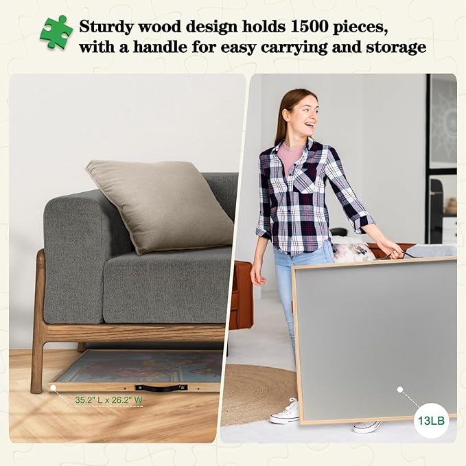 ALL4JIG 2-in-1 Tilting & Rotating Puzzle Board for 1500 Pieces, 34.2" x 25.2"Adjustable Angle Puzzle Board with 4 Drawers & Clear Protective Cover, Birthday Gift for mom