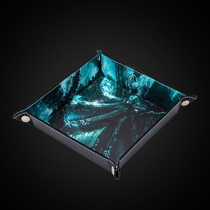 DND Dice Rolling Tray PU Leather Dice Trays Folding Square Dice Storage Case for RPG Tabletop Games, Jewelry Valet Tray for Women and Men
